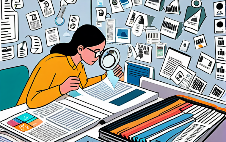 ** A vibrant illustration of a person sifting through a mountain of papers (data, news articles) with a magnifying glass, highlighting key information. The key information is then distilled into a single, clear infographic with icons and minimal text. Focus on bright colors and a sense of relief and understanding.
**