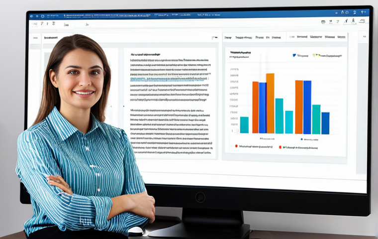 A professional female graphic designer, mid-30s, dressed in a modest, contemporary business casual outfit, fully clothed, appropriate attire. She is seated at a modern, bright office desk with two large computer monitors. On the left monitor, a dense, unformatted "wall of text" is displayed, causing a slight expression of digital fatigue. On the right monitor, the same content is beautifully transformed into a clear, visually hierarchical layout with distinct headings, short paragraphs, and bullet points. Her expression towards the right monitor is one of satisfaction and clarity. Professional photography, soft studio lighting, high resolution, detailed, realistic, perfect anatomy, correct proportions, natural pose, well-formed hands, proper finger count, natural body proportions, safe for work, appropriate content, professional, modest.
