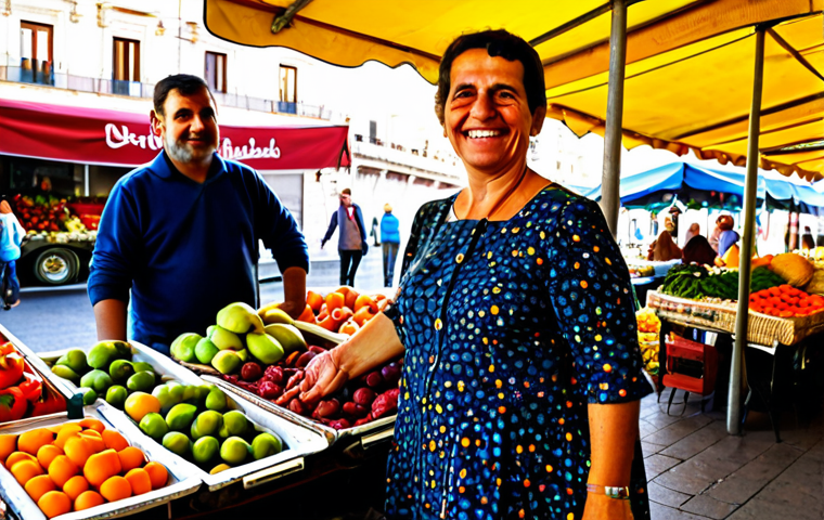 **

"A vibrant marketplace scene in Barcelona, Spain. A friendly woman with a warm smile, fully clothed in a colorful, modest floral dress, is selling fresh produce from her stall. Tables overflow with vibrant fruits and vegetables. Sunlight streams through the awning. Family-friendly atmosphere. Perfect anatomy, correct proportions, natural pose, well-formed hands, proper finger count. Safe for work, appropriate content, professional quality, high resolution."

**