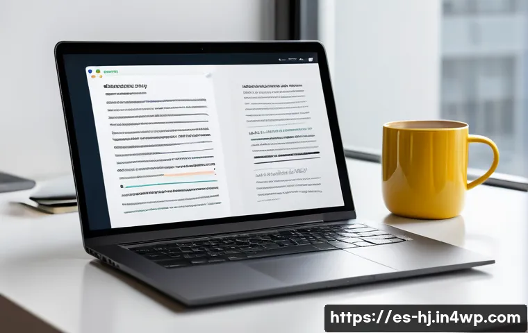 정보 계층화 글쓰기의 심화 연구 - A modern, bright digital workspace showing a sleek laptop screen displaying a well-organized documen...